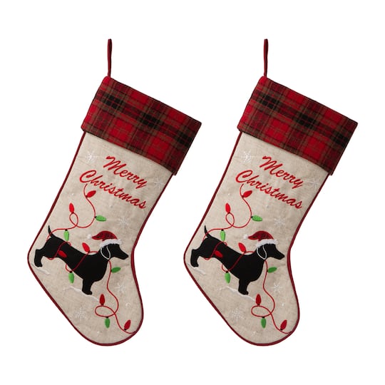 Glitzhome&#xAE; 21&#x22; Merry Christmas Dachshund Stocking, Set Of 2